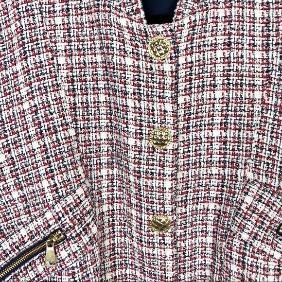 Ronny Kobo Alba Tweed Bomber Sequin Casual Jacket White Red Button Cotton - Picture 4 of 8